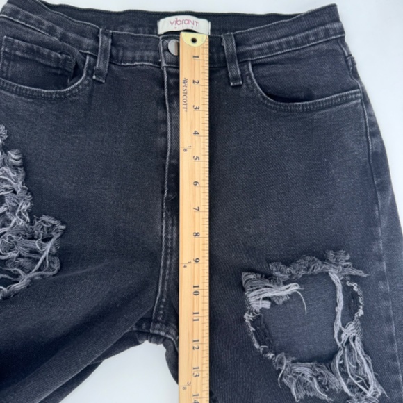 Vibrant MIU Jeans Women 29 Black Destroyed Denim High Rise Grunge Stretch USA - Picture 9 of 11